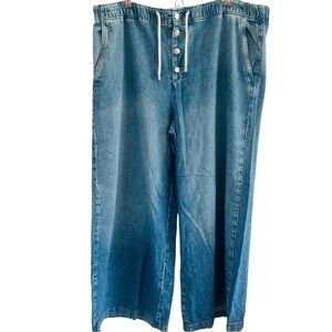 Pilcro Wide-Leg Drawstring Denim Jeans